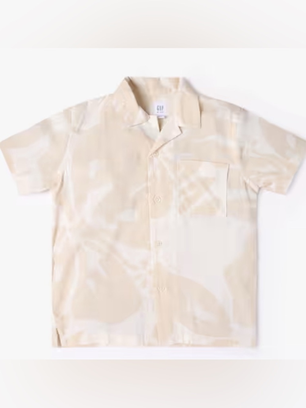 Vintage Gap Men's Printed Linen-Blend Camp Shirt beige white leaf pattern Size S